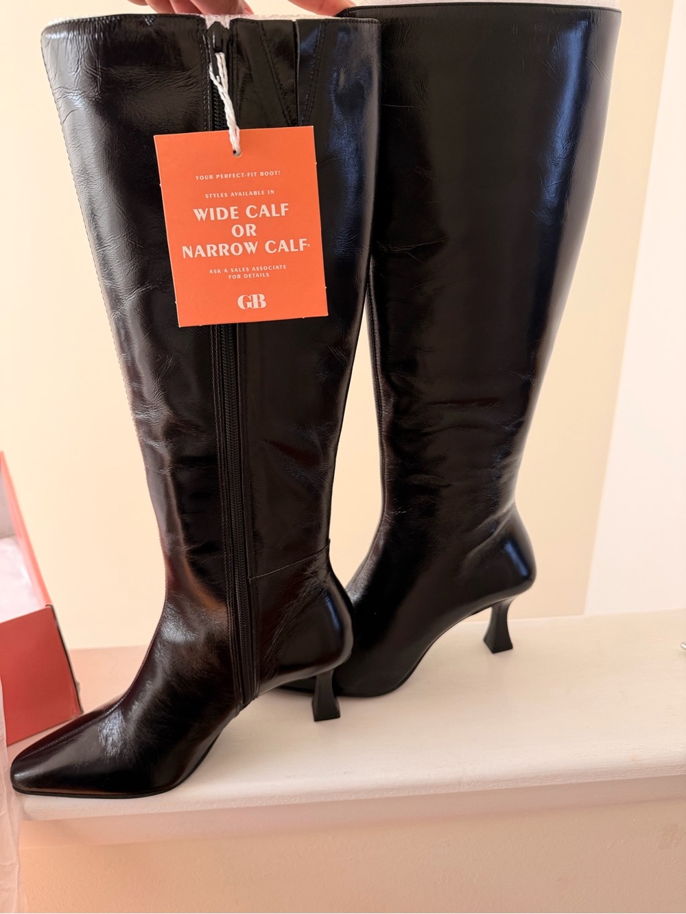 Gianni Bini Black Glossy Knee-High Heeled Boots never worn! Size 7